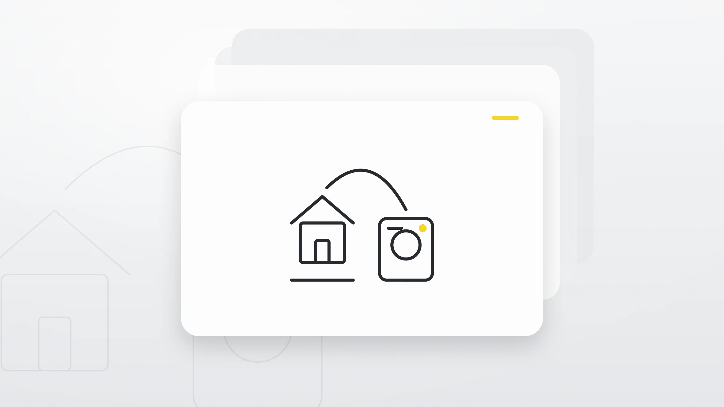 一本の線でつながった小さな家の屋根と家電の箱、抽象的なイラスト