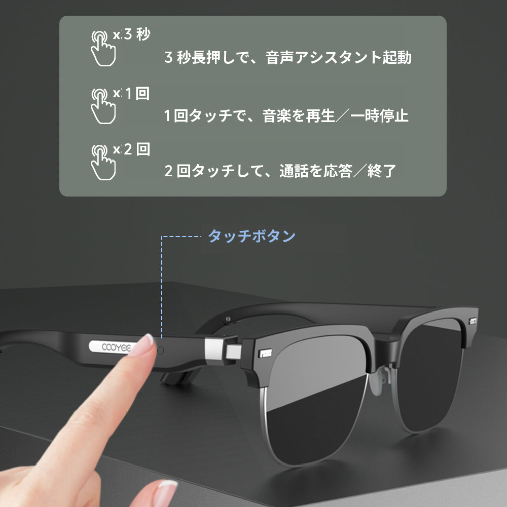眼鏡とサングラスで切り替え！骨伝導で音楽再生、通話可能なスマート