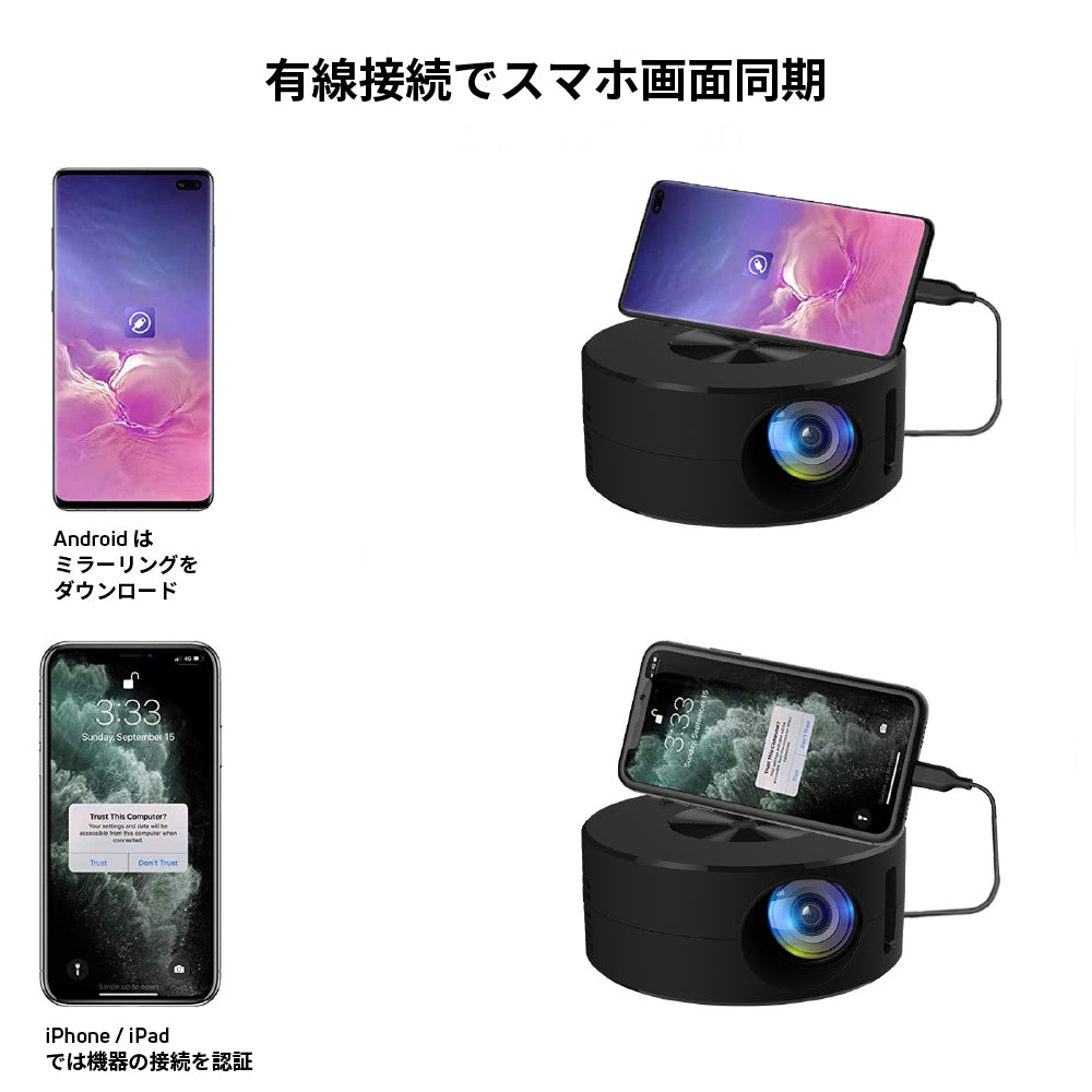 スマホやタブレットを大画面投影！超小型プロジェクターGeeMirroring【iPhone、Android対応／有線接続／最大100インチ投影／720P／MicroUSB給電／直径11cmコンパクトデザイン】  | MODERN g | 近未来のライフスタイル