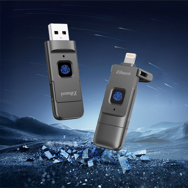 iOS対応 指紋認証 USB 256GB フラッシュ メモリ 2ポート対応 高速認識 暗号化 セキュリティ保護 360°認識 スマホ iphone256 ZibassiMFI認証取得 指紋認証iPhone用USBメモリ256GB指紋認証USB